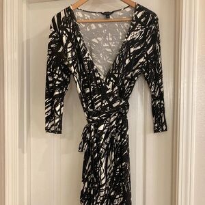 Abstract Black and White Wrap Dress